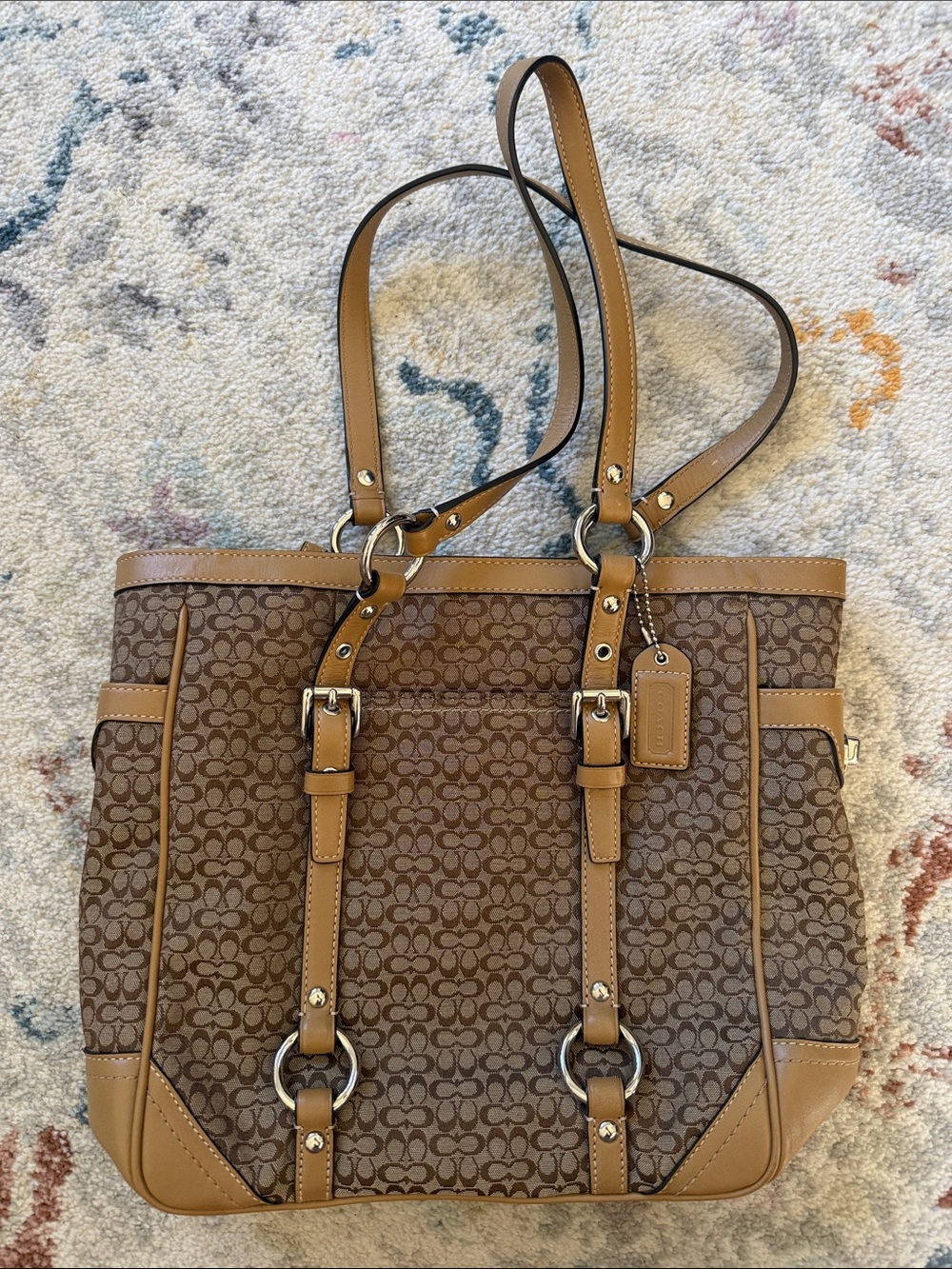 Coach Signature Canvas Tote in Brown with Tan Leather Trim